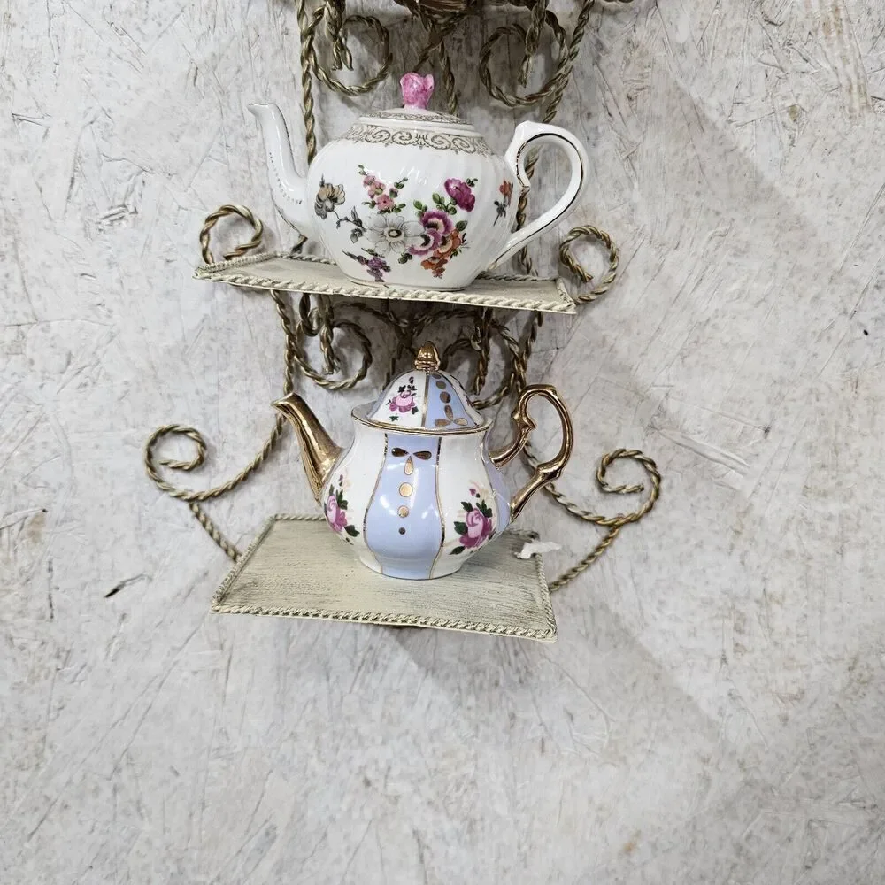 Lot Of 4 Mini Teapots Bow Flowers Coquette Wall Decor Hanger